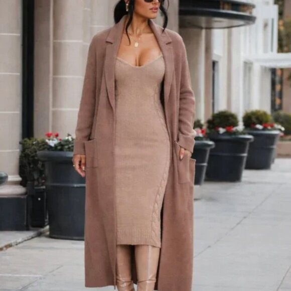 Express Sweaters - NWT Express Premium Quality Cozy Notch Collar Duster Cardigan in Dusty Mauve